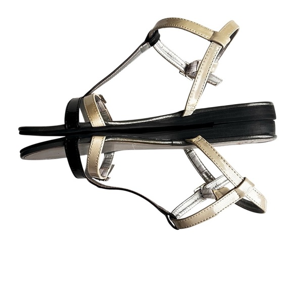 Bandolino sandal flat strappy black cream patent leather size 10 - Picture 10 of 14